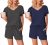 Ekouaer 2 Pack Women’s Pajamas Set Soft Ruffle Sleeve Pjs Set Casual V Neck Loun