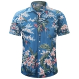 Men’s Hawaiian Shirt Funky Blue Beach Printed Tropical Beach Shirt Casual Button