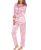 SWOMOG Womens Silk Satin Pajamas Set Long Sleeve Button Down Sleepwear 2 Piece L