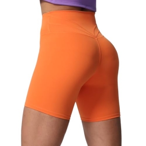 Aoxjox Trinity High-Waist Biker Shorts 6″ (Orange, X-Large)