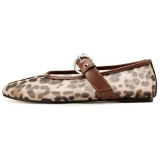Gothictor Leopard Flats for Women Mesh Flats Ballet Flats Mary Jane Flats Women’