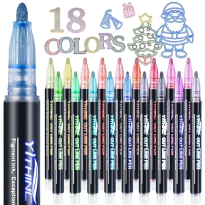 Outline Markers, 18 Metallic Shimmer Glitter Gel Pens