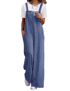 YESNO Casual Corduroy Wide Leg Overalls for Women 2XL PC2 Ash Blue