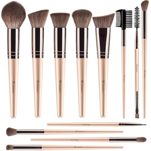 BEAKEY Makeup Brushes, 12-Piece Vegan Set for Foundation and Eyeshadow
