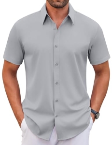 COOFANDY Mens Short Sleeve Button Up Shirts No Iron Button Down Shirts Stretch D