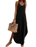 Zeagoo Summer Dresses for Women Black Casual Spaghetti Strap V Neck Sleeveless D