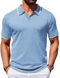 COOFANDY Mens Casual Polo Shirt V Neck Breathable Vacation Beach Shirt Crochet P