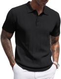COOFANDY Mens Knit Polo Shirt Textured Polo Shirts Short Sleeve Banded Bottom Po