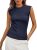 PRETTYGARDEN Women’s Cap Sleeve Ribbed Tank Tops Summer, Navy,L