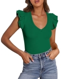 PRETTYGARDEN Womens V Neck Summer Tops Ruffle Sleeveless Slim Fit T Shirts Going