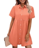 GRAPENT Denim Dress for Women Babydoll Tiered Short Sleeve Button Down Jean Shir