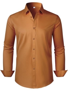 Men’s Dress Shirts Button down Long Sleeve Business Brunt Orange XXL TALL