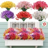 Powbrace 22 Pack Artificial Flowers for Outdoor Indoor Fake Plants