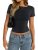 EasyGala Womens Cotton Short Sleeve Shirts Summer Boat Neck Crop Tops