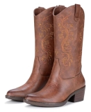 Vepose Women’s Brown Cowboy Boots Mid Calf