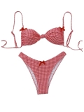Milumia Women’s Y2k Gingham Print Bikini Swimsuit Bow Decor High Cut 2 Piece Bat