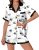 Ekouaer Womens Silk Satin Pajamas Set Animals Print Pjs Button Down Short Sleeve