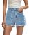 ZOLUCKY Womens Shorts for Summer Mid Waisted Stretchy Frayed Raw Hem Denim Short