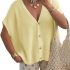 Arach&Cloz Women’s 100% Cotton Short Sleeve Sweater Polo V Neck Striped Pullover