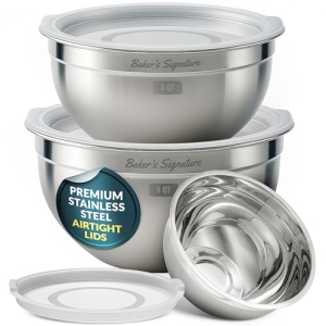 Stainless Steel Mixing Bowls with Lids Set of 3, Nesting Metal, 1.5/3/5 Qt