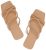 DOBOLIN Nude Sandals for Women Strappy Tan Flat Sandals Dressy Square Open Toe S
