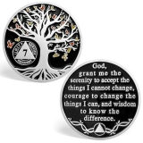 7 Year Sobriety Chips, Butterfly Tree of Life AA Coins Serenity Prayer Sobriety