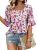 ROSELINLIN Womens Tops Dressy Casual Summer Tops Purple Pink Floral Short Sleeve
