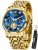 OLEVS Gold Watches for Men Blue Face Luxury 42MM Big Face with Diamond