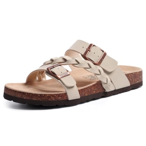 KIDMI Braided Cork Footbed Sandals for Women Slides with Arch Support