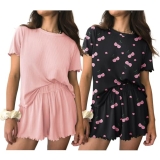 Ekouaer 2 Packs Womens Pajama Set Short Sleeve Sleepwear Soft Top and Shorts Pjs