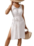 BreathSunny Womens Crochet Open Knit Slim Fit Cinched Waist Bow Tie Swimsuit Cov