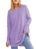 Fisoew Women’s Casual Long Sleeve Tops Crew Neck Round Hem Loose T-Shirts Tunic