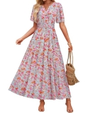 ZESICA Women’s 2026 Summer Spring Floral Boho Maxi Dresses Casual Short Sleeve V