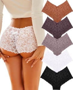ALL OF SHE Sexy Underwear Panties for Women Cheeky V Waist Lace Boyshorts Linger