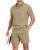 PrinStory Men’s Summer Track Suits Waffle Knit Polo Shirt and Shorts Set Casual