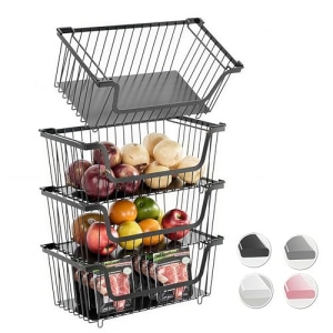 GAOKASE 4 Pcs Stackable Wire Baskets for Pantry Organizers and Storage
