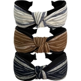 Jseng 3PC Boho Braid Headband Cloth Cross Knot Elastic Hair Hoop Striped Linen W