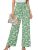 Heymoments Women’s Wide Leg Pants with Pockets White Flower Green Small Lightwei