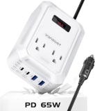200W Car Power Inverter DC 12V to 110V AC Inverter with PD 65W/30W USB C & 2 QC