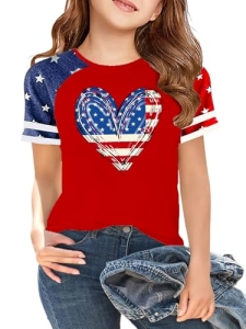 Ithalt Kids USA Shirts for Girl 4th of July Shirts American Flag Tshirt Patrioti