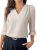 EVALESS Blouses for Women Dressy Casual 3/4 Length Sleeve Pleated V Neck Spring