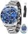 OLEVS Silver Watches for Men Blue Face Dress Stainless Steel Silver and Blue Wat
