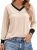 Dokotoo Womens Long Sleeve V Neck Shirts Contrast Casual Tops Apricot S