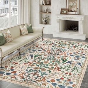 WondRg 6×9 Washable Area Rug Beige Non Slip Floral Carpet