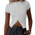 Rapbin Sweaters for Women Short Sleeve Tops Casual Spring V Neck Lightweight Pul