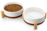 MALACASA Ceramic Dog Bowls Set with Wood Stand