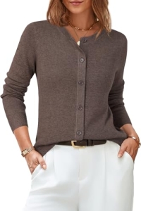 Arach&Cloz Women’s Cardigan Sweaters Business Casual Tops Coffee S
