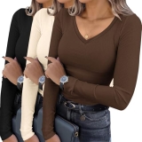 Ekouaer Womens 3 Pack Long Sleeve Shirts V Neck Ribbed Slim Fit Basic Tops Therm