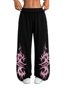 ZAFUL Womens Wide Leg Sweatpants Y2K Gothic Graffiti Sweat Pants