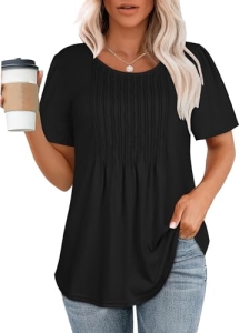 Womens T Shirts Short Sleeve Tops Dressy Casual Blouses Pleated Front Summer Out